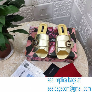 Dolce  &  Gabbana Leather Flat Sliders Gold With Baroque D & G Logo 2021